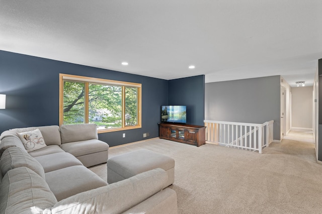 9610 28th Ave N, Plymouth, MN 55441 - carpeted living room featuring baseboards and recessed lighting