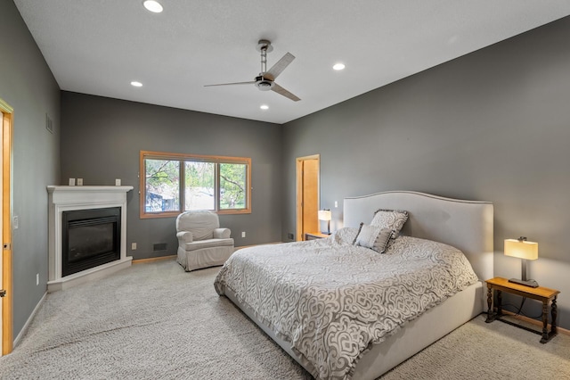 9610 28th Ave N, Plymouth, MN 55441 - carpeted bedroom featuring recessed lighting, a glass covered fireplace, and ceiling fan