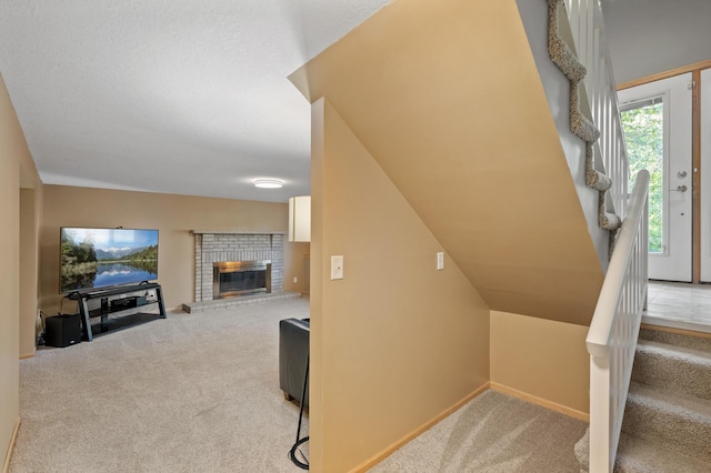 9610 28th Ave N, Plymouth, MN 55441 - stairway with carpet flooring and a fireplace
