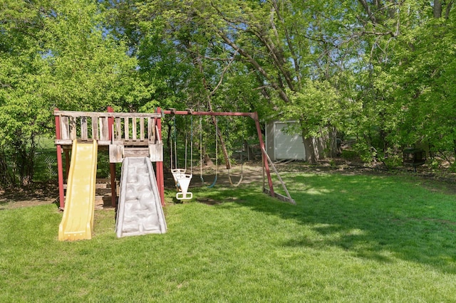 9610 28th Ave N, Plymouth, MN 55441 - view of playground with a lawn and a shed