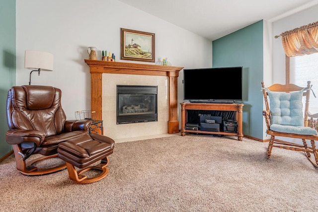 2711 Cedar Ave, Holmen, WI 54636 - sitting room with carpet, a premium fireplace, and vaulted ceiling