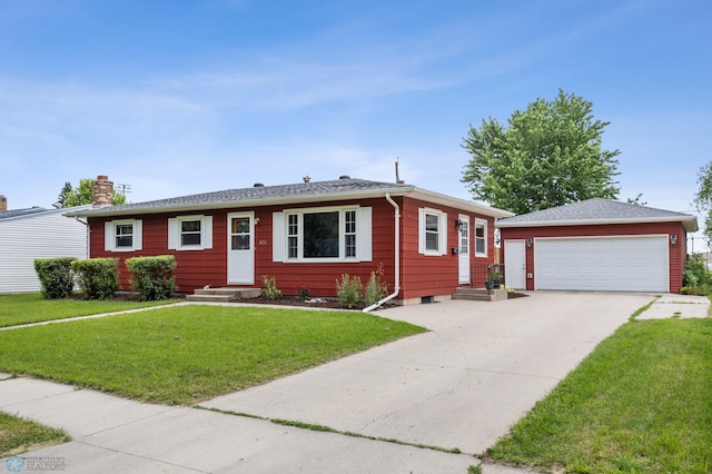 426 3rd Ave E, West Fargo, ND 58078 - ranch-style house with a detached garage, a front yard, and entry steps
