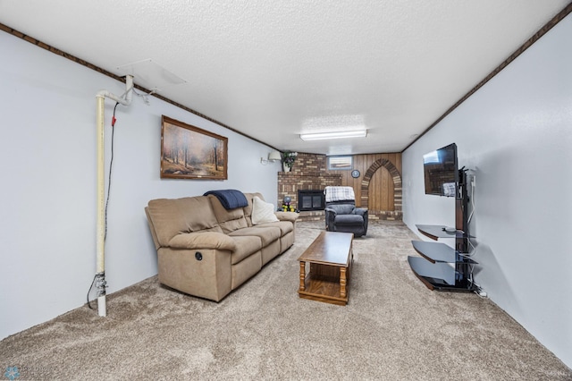 426 3rd Ave E, West Fargo, ND 58078 - carpeted living area featuring a textured ceiling and a fireplace