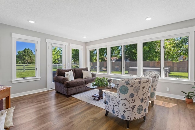 905 Sellards Dr, Dassel, MN 55325 - living area featuring wood finished floors, a textured ceiling, and recessed lighting