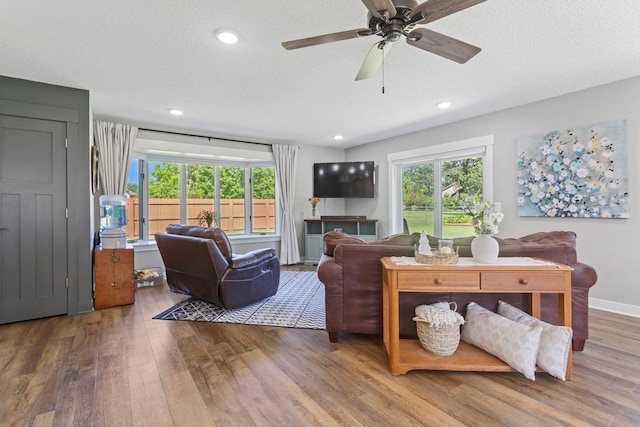 905 Sellards Dr, Dassel, MN 55325 - living area featuring wood finished floors, a ceiling fan, and recessed lighting
