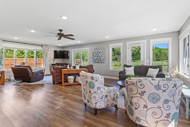 905 Sellards Dr, Dassel, MN 55325 - living area featuring wood finished floors, a ceiling fan, recessed lighting, and a textured ceiling