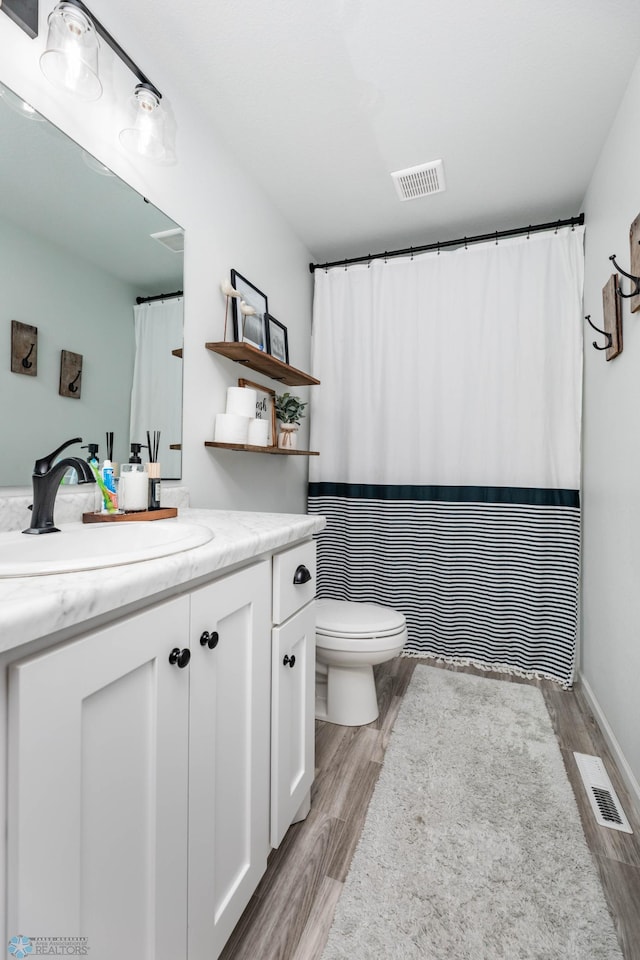 8827 Northern Lights Ave, Horace, ND 58047 - bathroom with vanity, wood finished floors, and a shower with curtain