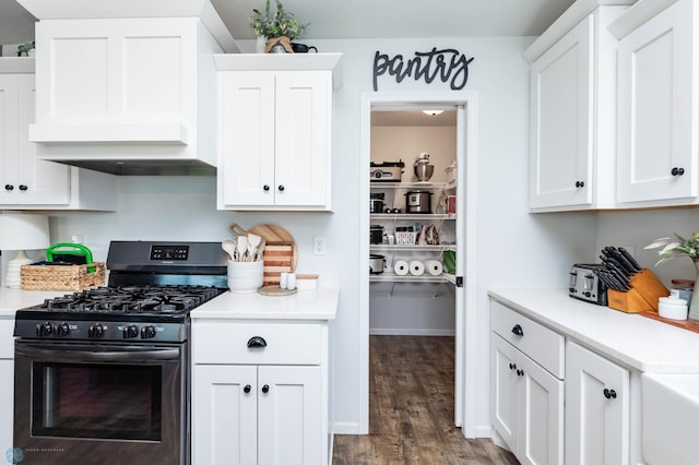 8827 Northern Lights Ave, Horace, ND 58047 - kitchen featuring range with gas stovetop, premium range hood, wood finished floors, and light countertops