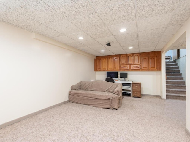 13680 57th St NE, Saint Michael, MN 55376 - living room with recessed lighting, stairway, a paneled ceiling, and light carpet