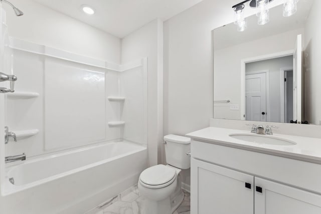 7415 E Ramsey Pkwy NW, Ramsey, MN 55303 - bathroom featuring vanity, marble finish floors, and shower / washtub combination