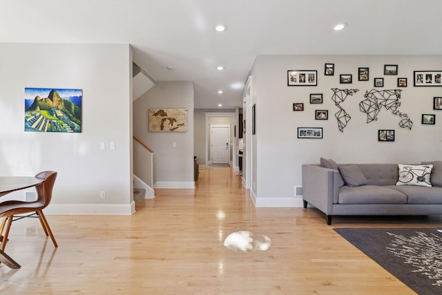 4312 France Ave S, Edina, MN 55410 - living area with light wood-type flooring, stairway, and recessed lighting