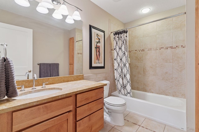 4312 France Ave S, Edina, MN 55410 - bathroom with tile patterned floors, vanity, shower / bath combo, and a textured ceiling