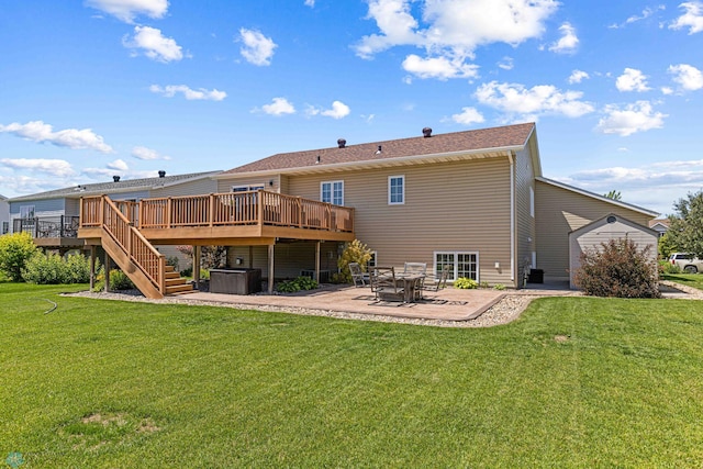 4515 Westport Pkwy, Fargo, ND 58078 - rear view of house with a wooden deck, a patio area, a yard, and stairway