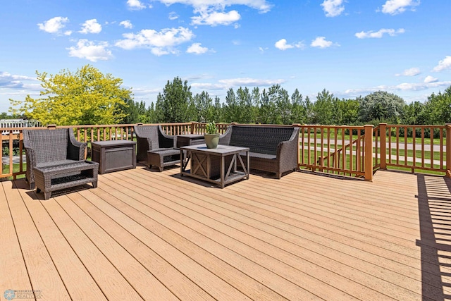 4515 Westport Pkwy, Fargo, ND 58078 - deck with an outdoor living space and view of scattered trees