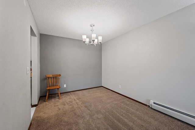 3850 Plymouth Blvd Unit 204, Plymouth, MN 55446 - empty room featuring baseboard heating, a chandelier, carpet floors, and a textured ceiling