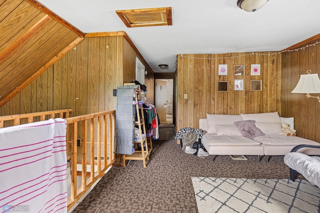 1329 12th St N, Fargo, ND 58102 - carpeted living room featuring wooden walls