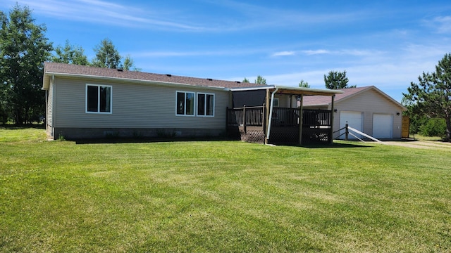 3665 Fox Ln, Pequot Lakes, MN 56472 - view of front of home featuring a front yard, a deck, and an outdoor structure