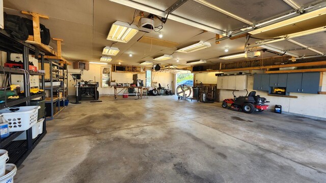 3665 Fox Ln, Pequot Lakes, MN 56472 - garage featuring a garage door opener and a workshop area