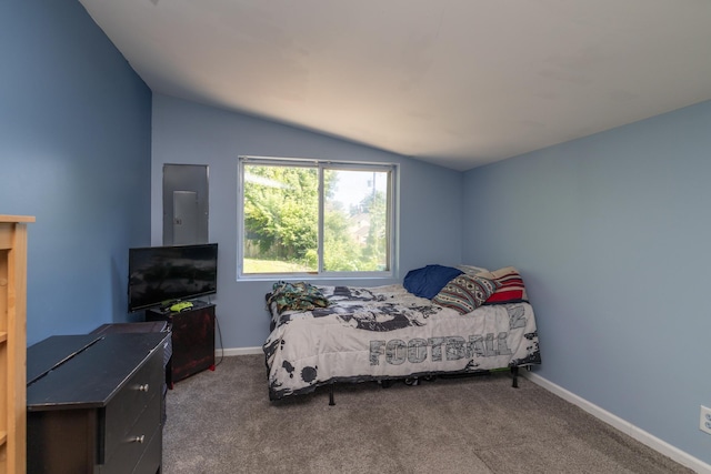 700 6th St E, Saint Paul, MN 55106 - carpeted bedroom featuring vaulted ceiling and baseboards