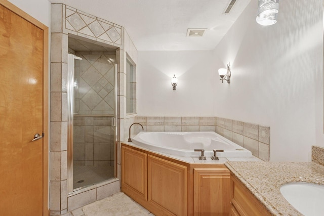 18675 86th Pl N, Maple Grove, MN 55311 - full bath with a shower stall, a bath, vanity, and tile patterned floors