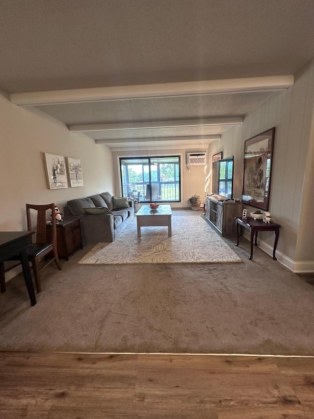 3421 Kent St Unit 607, Shoreview, MN 55126 - living room with beam ceiling and a wall unit AC