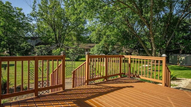 108 Viking Dr, Colfax, WI 54730 - deck featuring a storage unit and a yard
