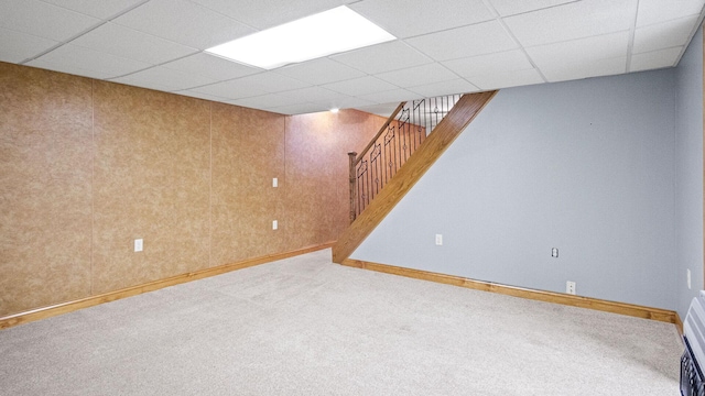 108 Viking Dr, Colfax, WI 54730 - finished basement with carpet flooring, a paneled ceiling, and stairs