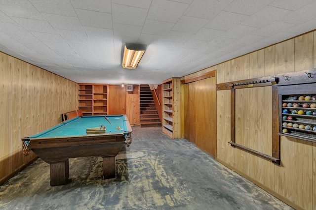 11965 State Highway 15, Kimball, MN 55353 - game room featuring wood walls, billiards table, and unfinished concrete floors