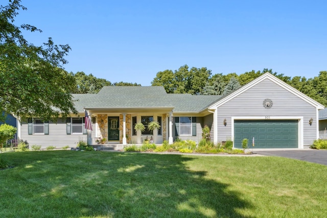 901 Grandview Dr, Hudson, WI 54016 - ranch-style house featuring a front yard, asphalt driveway, an attached garage, and a porch