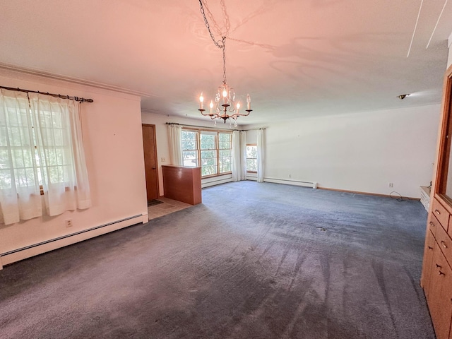 540 8th St, Bird Island, MN 55310 - carpeted empty room featuring a baseboard radiator, a chandelier, and baseboard heating