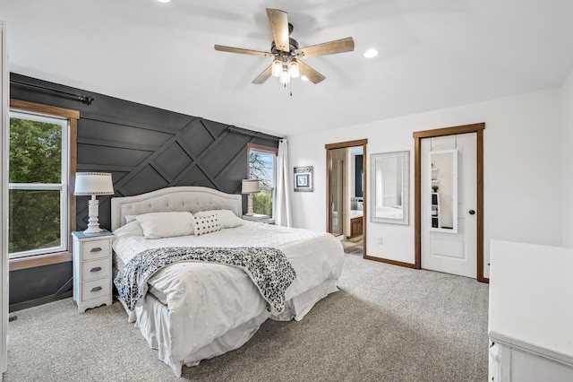 1799 158th Ln NW, Andover, MN 55304 - carpeted bedroom with ensuite bathroom, recessed lighting, and ceiling fan
