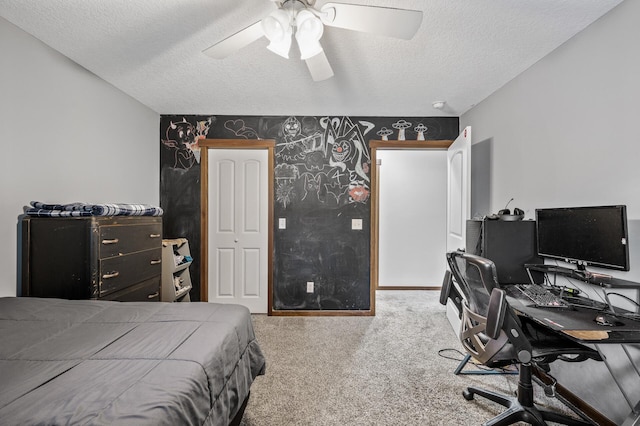 1799 158th Ln NW, Andover, MN 55304 - carpeted bedroom with a desk, a textured ceiling, and a ceiling fan