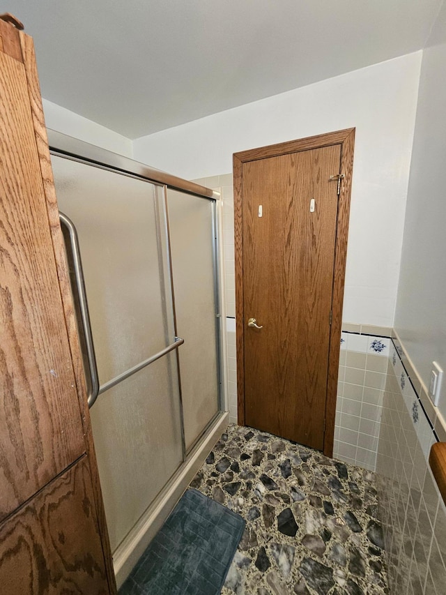 15596 464th St, Hewitt, MN 56453 - full bath featuring a shower stall and wainscoting