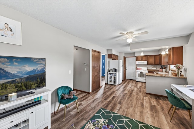 3850 Bryant Ave N, Minneapolis, MN 55412 - living room with dark wood finished floors, a textured ceiling, and ceiling fan