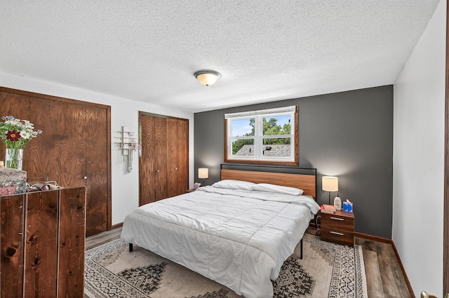 3850 Bryant Ave N, Minneapolis, MN 55412 - bedroom featuring wood finished floors, two closets, and a textured ceiling
