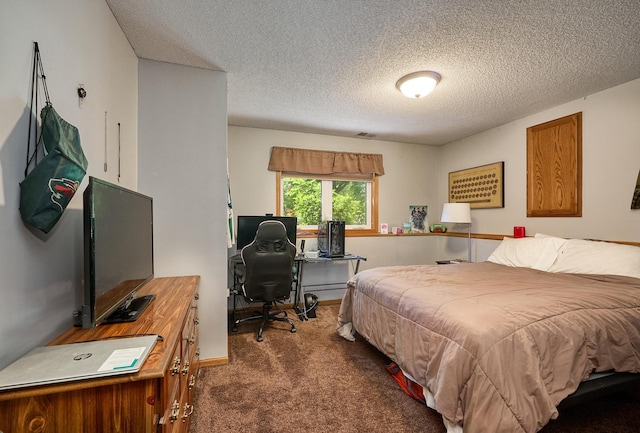 19161 Zane St NW, Elk River, MN 55330 - bedroom with dark carpet, an office area, and a textured ceiling