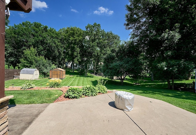 19161 Zane St NW, Elk River, MN 55330 - view of patio with a storage unit and view of scattered trees