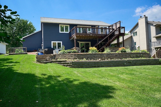 19161 Zane St NW, Elk River, MN 55330 - rear view of house featuring a deck, stairs, and a lawn