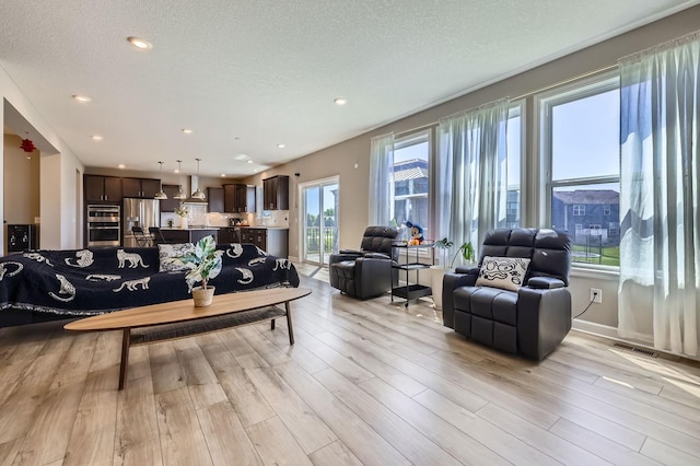 11887 73rd St NE, Otsego, MN 55301 - living area with light wood finished floors, a textured ceiling, and recessed lighting