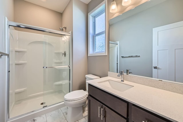 11887 73rd St NE, Otsego, MN 55301 - bathroom featuring a shower stall, marble finish flooring, and vanity