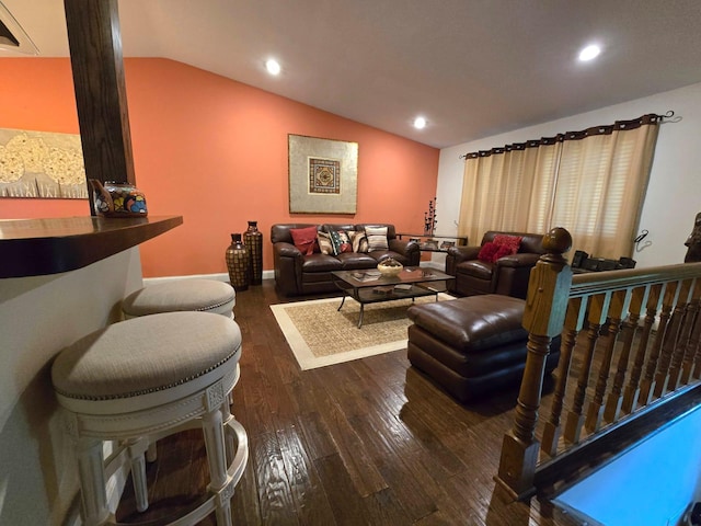 2108 74th Ave N, Brooklyn Park, MN 55444 - living room with lofted ceiling, wood finished floors, and recessed lighting