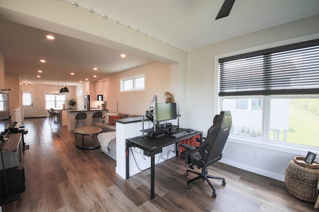 1267 Naser Way, New Richmond, WI 54017 - office with wood finished floors, recessed lighting, and a ceiling fan