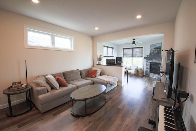 1267 Naser Way, New Richmond, WI 54017 - living area with healthy amount of natural light, dark wood-type flooring, ceiling fan, and recessed lighting