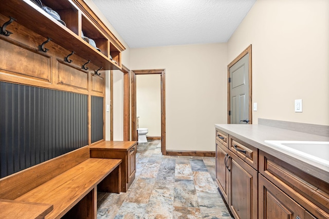1899 White Oak Dr, Chaska, MN 55318 - mudroom featuring stone finish flooring and a textured ceiling