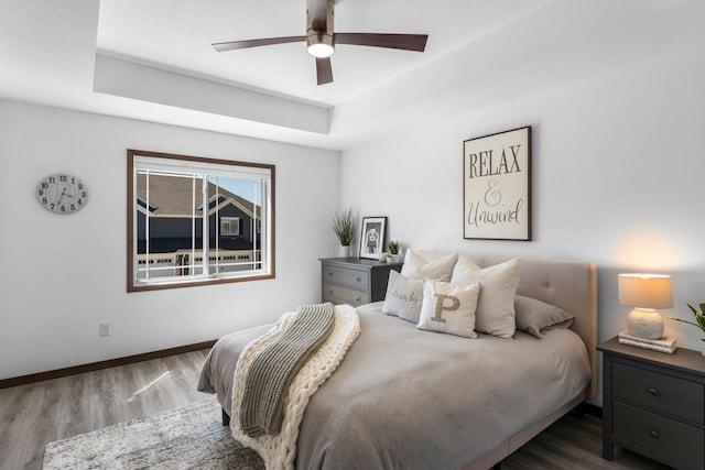 12910 Brenly Way, Rogers, MN 55374 - bedroom with wood finished floors, a tray ceiling, and a ceiling fan