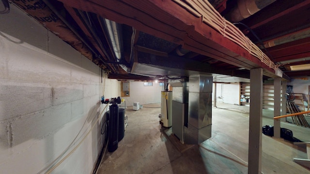1314 Dunham St, Albert Lea, MN 56007 - unfinished below grade area featuring heating unit, gas water heater, and a water softener