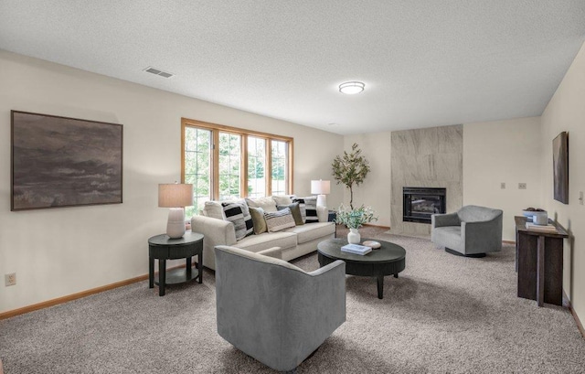 2824 92nd Cres N, Brooklyn Park, MN 55443 - carpeted living room with a textured ceiling and a fireplace