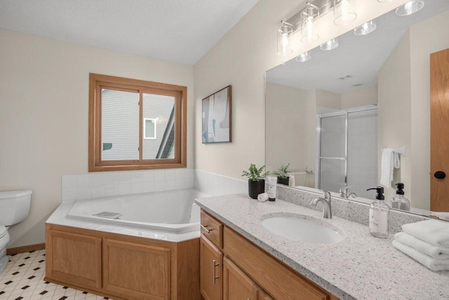 2824 92nd Cres N, Brooklyn Park, MN 55443 - full bathroom featuring vanity, a shower stall, a bath, and tile patterned floors