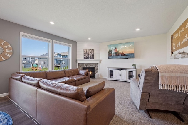 12745 39th St NE, Saint Michael, MN 55376 - living room featuring a stone fireplace and recessed lighting