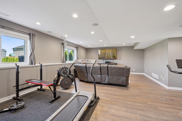 12745 39th St NE, Saint Michael, MN 55376 - workout room with wood finished floors and recessed lighting